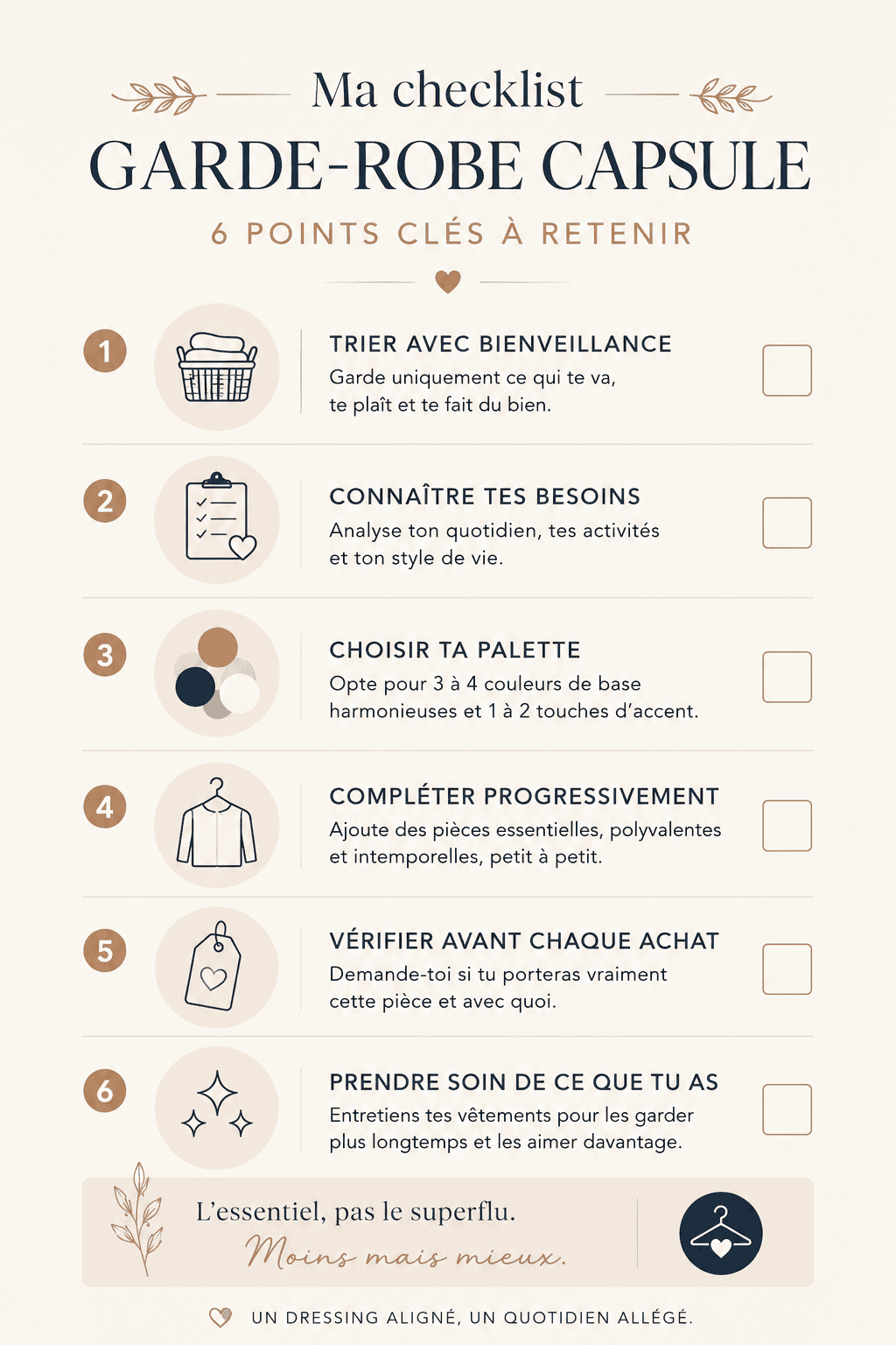 Checklist visuelle pour créer sa garde-robe capsule