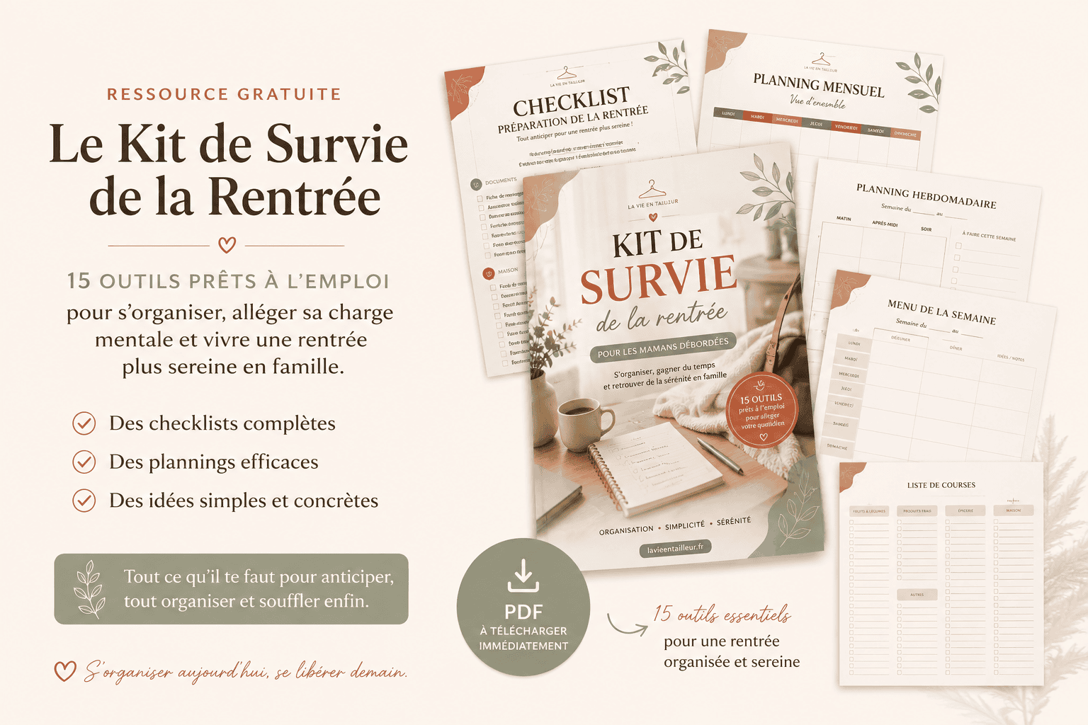 Kit de Survie de la Rentrée - mockup des 15 outils PDF téléchargeables gratuitement